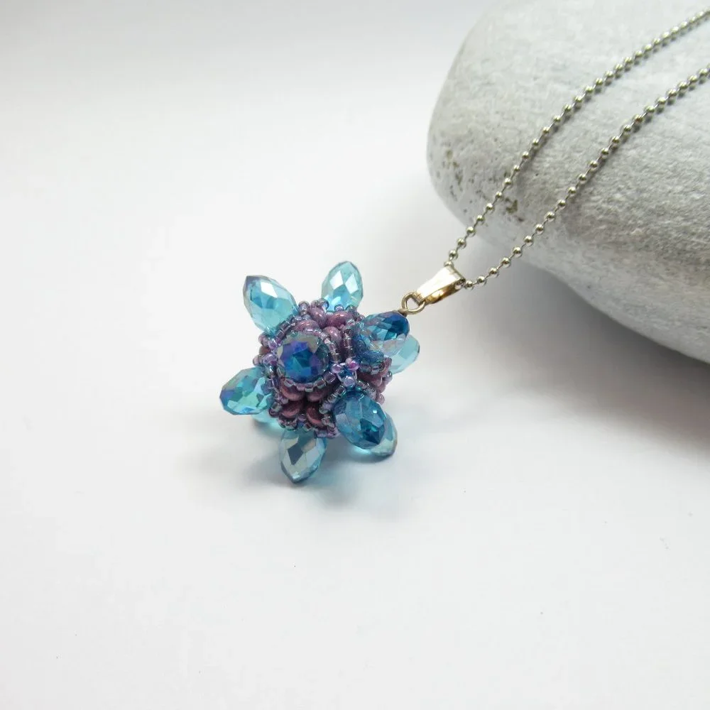 Blue Crystal 3d Beaded Bead pendant